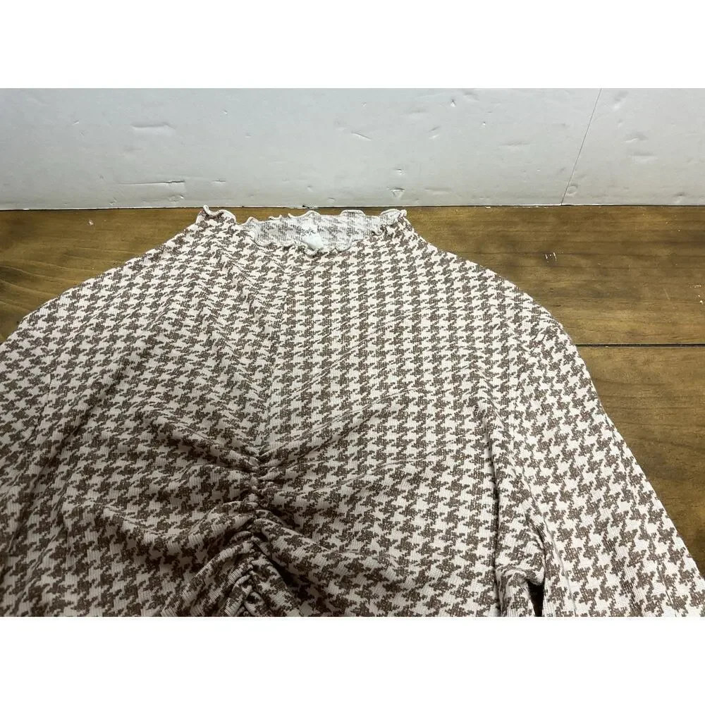 Free People Little Crush Top Long-Sleeve Mock Neck Knit Top Beige Size Large